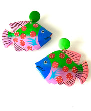 Load image into Gallery viewer, Multi Coloured Wooden Tropical Fish Earrings
