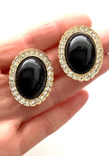 Load image into Gallery viewer, Clip On Vintage Black and Diamanté Earrings
