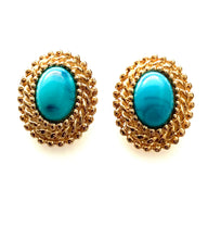 Load image into Gallery viewer, Clip On Vintage Turquoise and Gold Earrings
