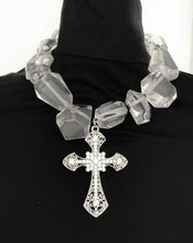 Load image into Gallery viewer, Clear Chunky Bead and Cross Necklace
