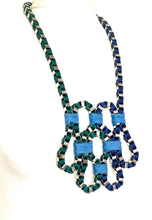 Load image into Gallery viewer, Long Blue and Silver Geometric Necklace
