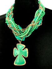 Load image into Gallery viewer, Chunky Green Bead and Cross Necklace
