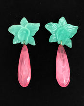 Load image into Gallery viewer, Mint Green and Pink Floral Teardrop Earrings
