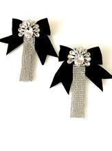Load image into Gallery viewer, Silver Crystal Drop Bow Earrings
