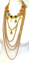Load image into Gallery viewer, Long Gold Chain Multi Jewel Statement Necklace
