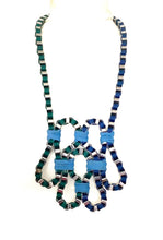 Load image into Gallery viewer, Long Blue and Silver Geometric Necklace
