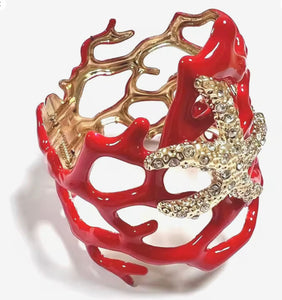 Red Coral and Starfish Bangle
