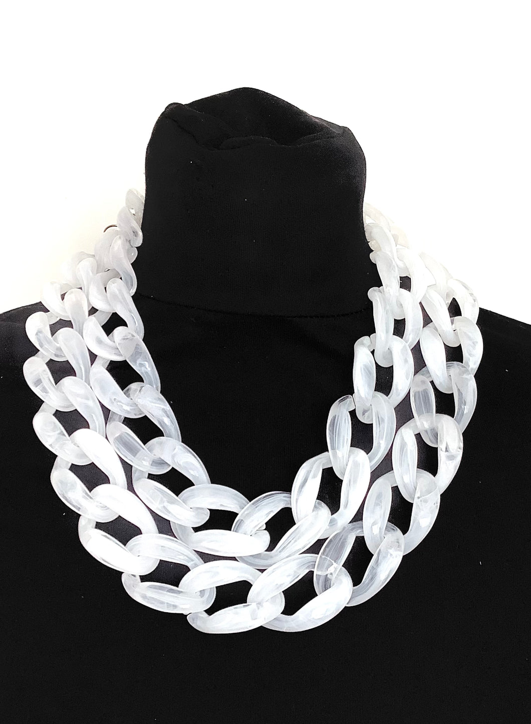 White Two Row Chain Statement Necklace