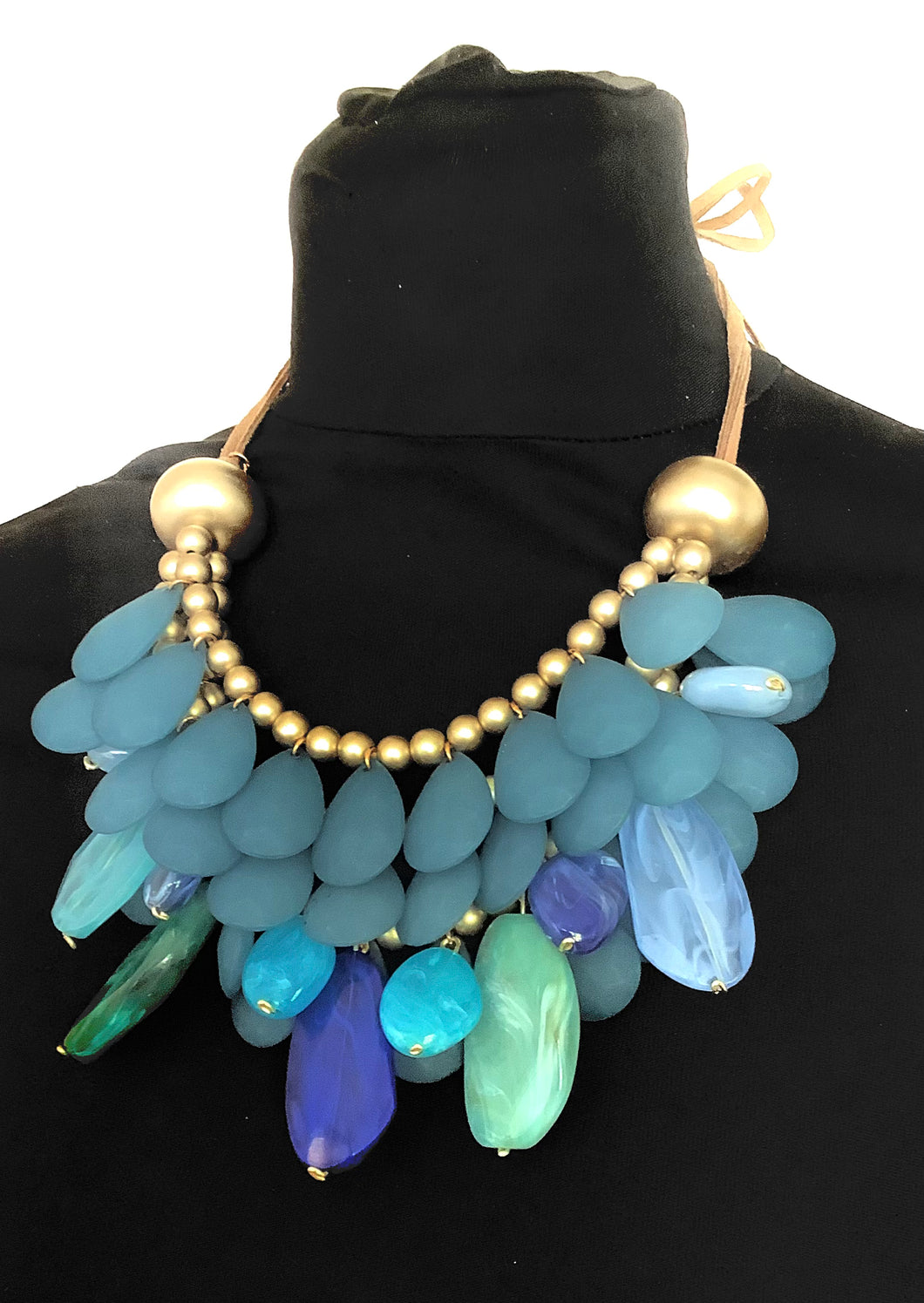 Chunky Blue Layered Bead Necklace