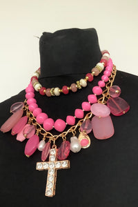 Pink Layered Bead Statement Necklace