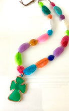 Load image into Gallery viewer, Long Bead and Green Cross Necklace
