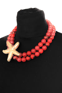 Rust Bead and Gold Starfish Necklace
