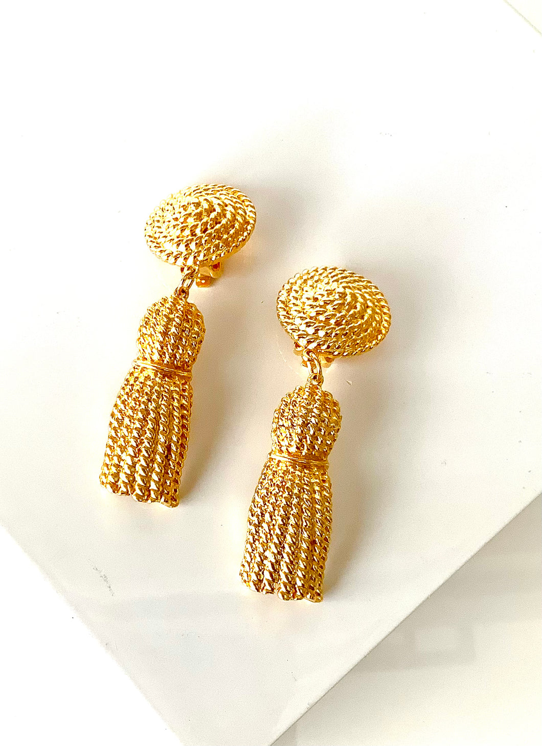 Clip On Gold Vintage Tassel Earrings