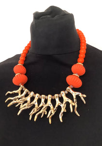 Orange Coral Branch Necklace