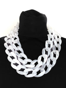 White Two Row Chain Statement Necklace
