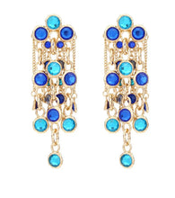 Load image into Gallery viewer, Blue Crystal Chain Drop Earrings
