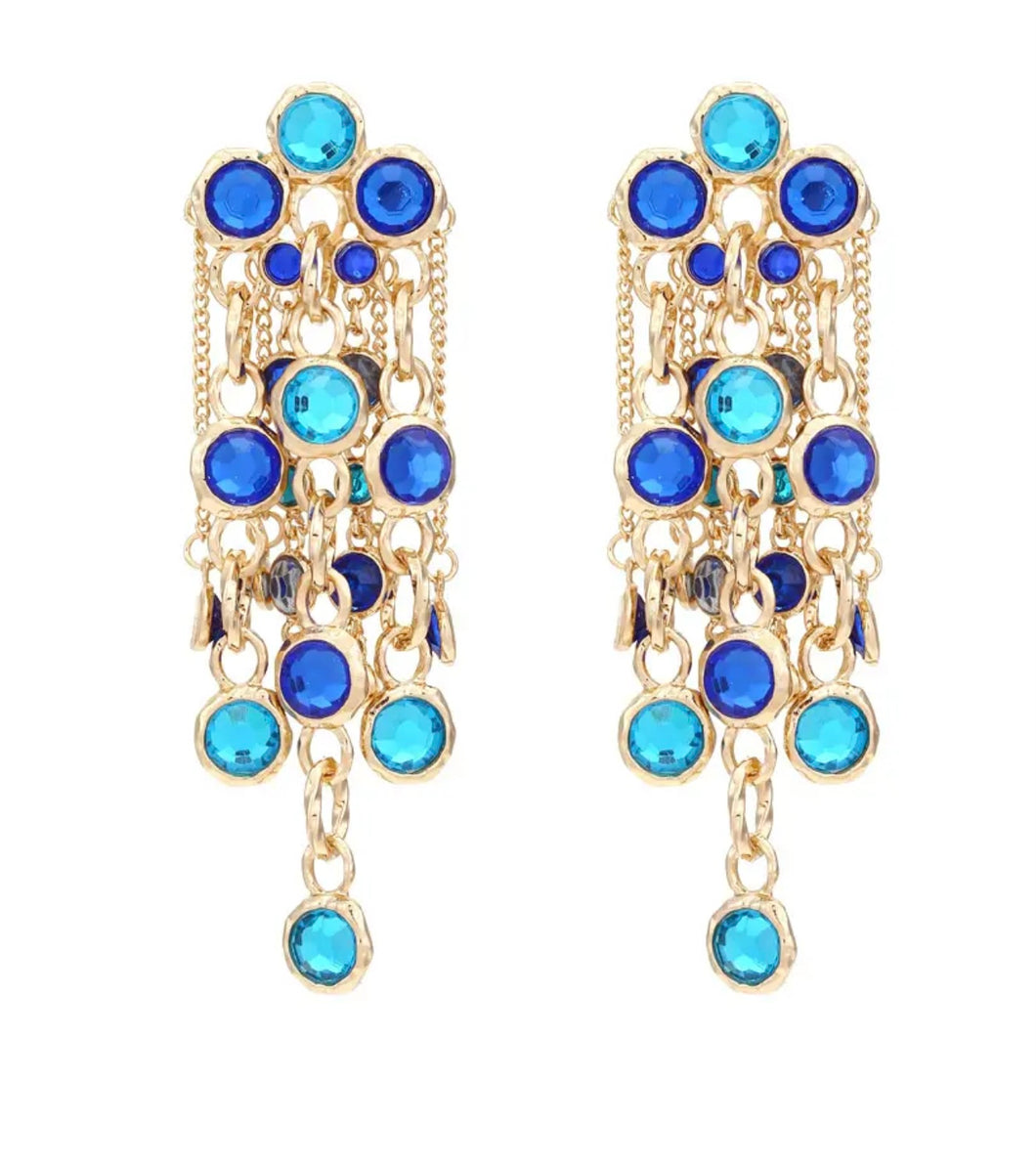 Blue Crystal Chain Drop Earrings