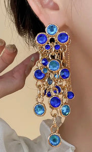 Blue Crystal Chain Drop Earrings