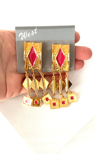 Clip On Vintage Gold and Pink Earrings