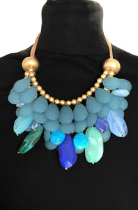 Chunky Blue Layered Bead Necklace