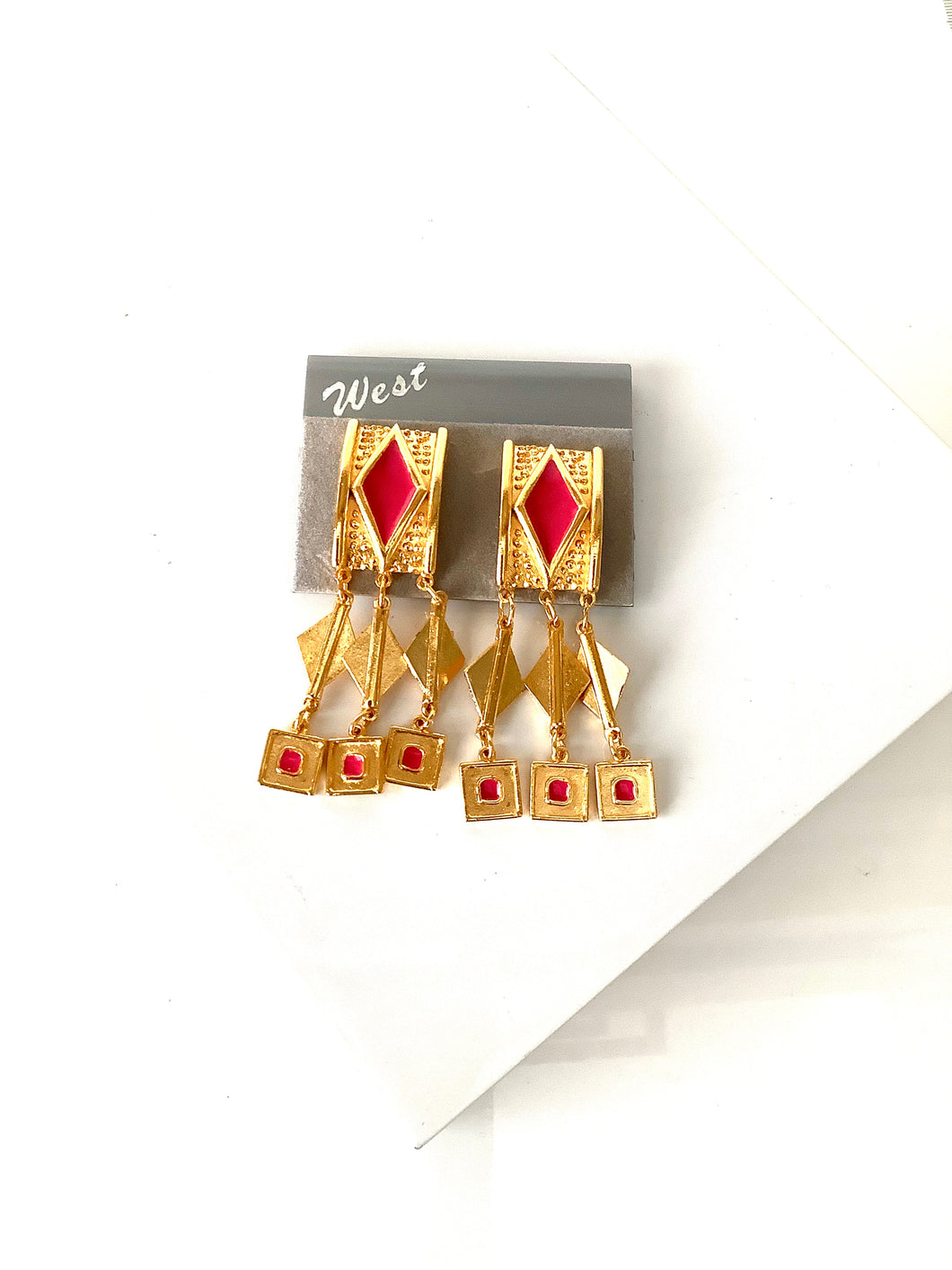 Clip On Vintage Gold and Pink Earrings
