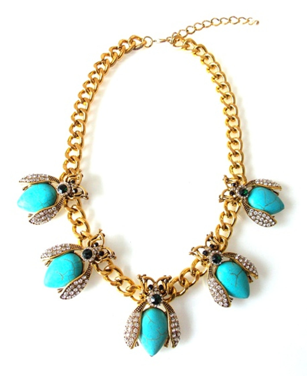 Turquoise and Gold Insect Necklace