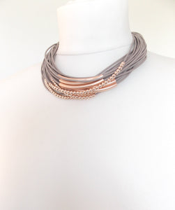 Taupe and Rose Gold Layered Magnetic Necklace