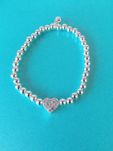 Silver Crystal Heart Stretch Bracelet