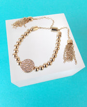 Load image into Gallery viewer, Gold and Crystal Tassel Stretch Bracelet
