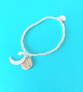 Silver Moon and Stars Stretch Bracelet