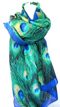 Load image into Gallery viewer, Green and Blue Peacock Print Scarf

