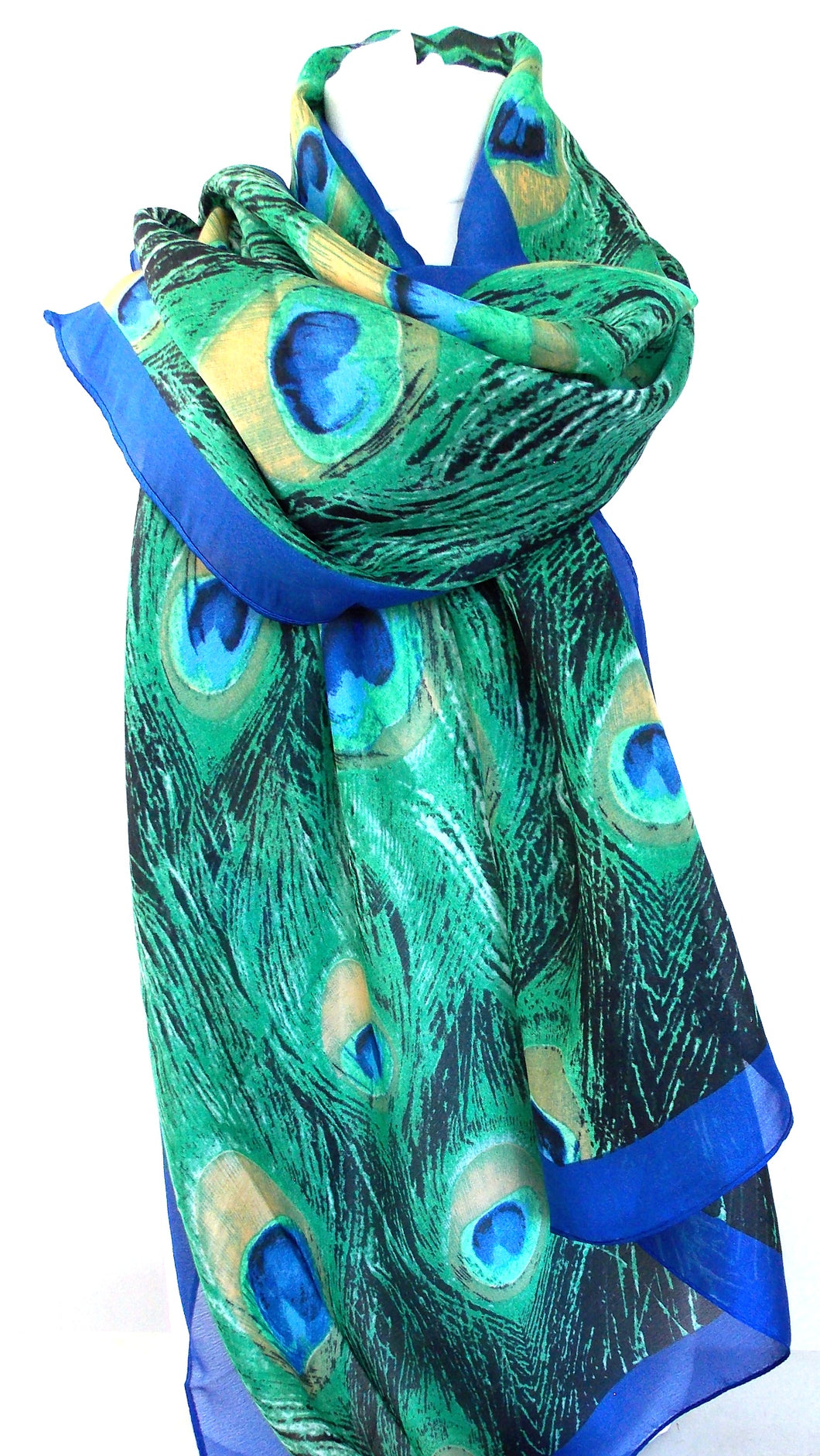 Green and Blue Peacock Print Scarf