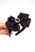 Load image into Gallery viewer, Girls Black Sequin Bow Headband
