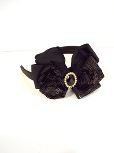Girls Black Sequin Bow Headband