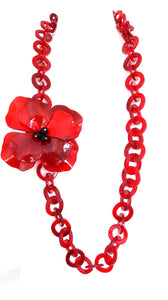 Long Red Acrylic Flower Chain Statement Necklace