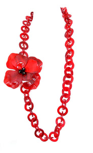Long Red Acrylic Flower Chain Statement Necklace
