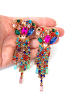 Load image into Gallery viewer, Rainbow Jewelled Heart Tassel Earrings
