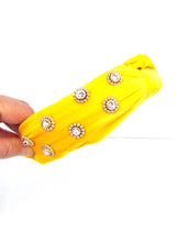 Load image into Gallery viewer, Yellow Jewelled Velvet Knot Headband
