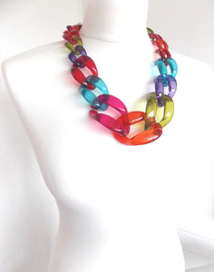 Chunky Multi-Coloured Acrylic Chain Statement Necklace