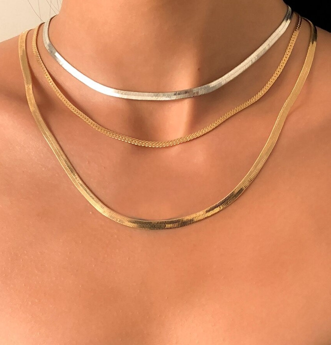 Layered Gold and Silver Herringbone Necklace