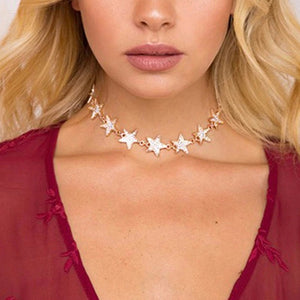 Gold Crystal Star Choker Necklace