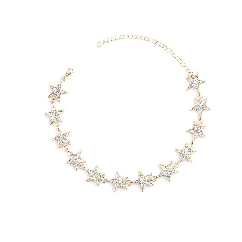 Gold Crystal Star Choker Necklace