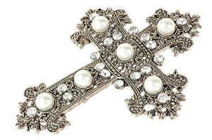 Gold and Pearl Crucifix Brooch
