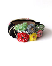Load image into Gallery viewer, Black Floral Beaded Knot Headband
