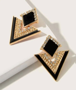 Black and Gold Crystal Geometric Earrings