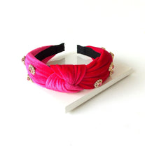 Load image into Gallery viewer, Pink Jewelled Velvet Knot Headband
