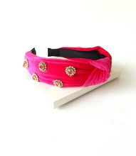 Load image into Gallery viewer, Pink Jewelled Velvet Knot Headband
