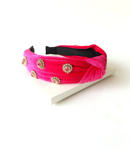 Pink Jewelled Velvet Knot Headband