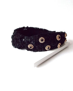 Black Lace Jewelled Knot Headband