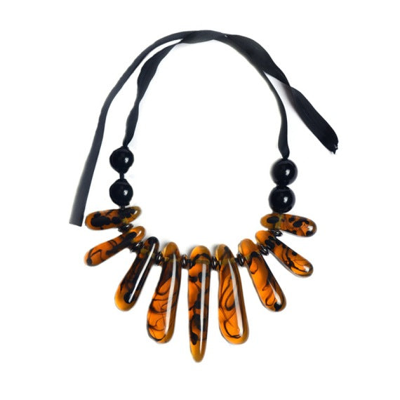 Chunky Tortoise Shell Tie Neck Statement Necklace